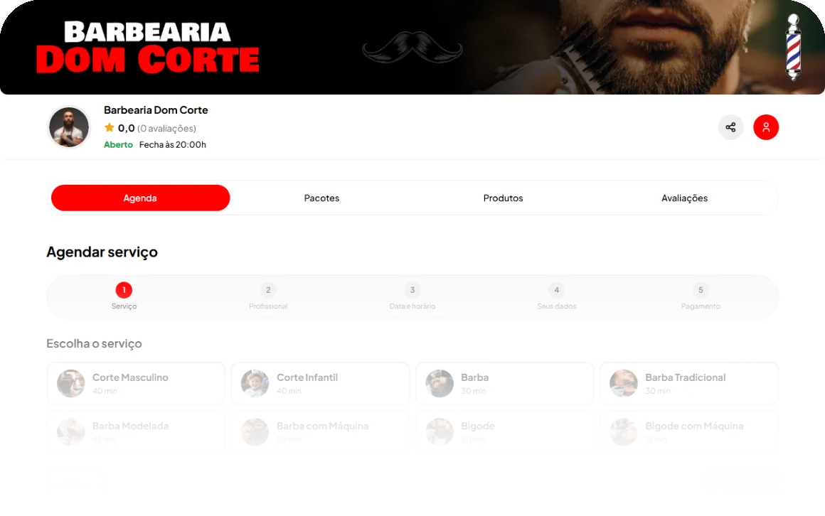 Exemplo de página de agendamento de uma barbearia na Ecila
